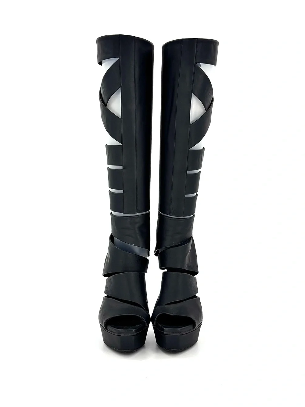 Gucci Vintage SS2010 Helena Babylon Cutout Bondage Knee High Platform Boots 36.5